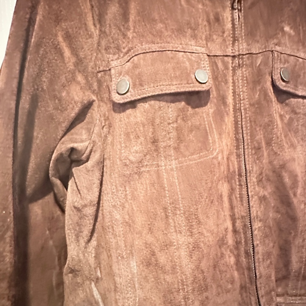 Brown Suede Bomber Jacket - Picture 3 of 5